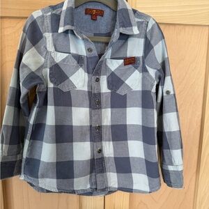 7 For All Mankind Navy and Light Blue Checkered Kids Shirt